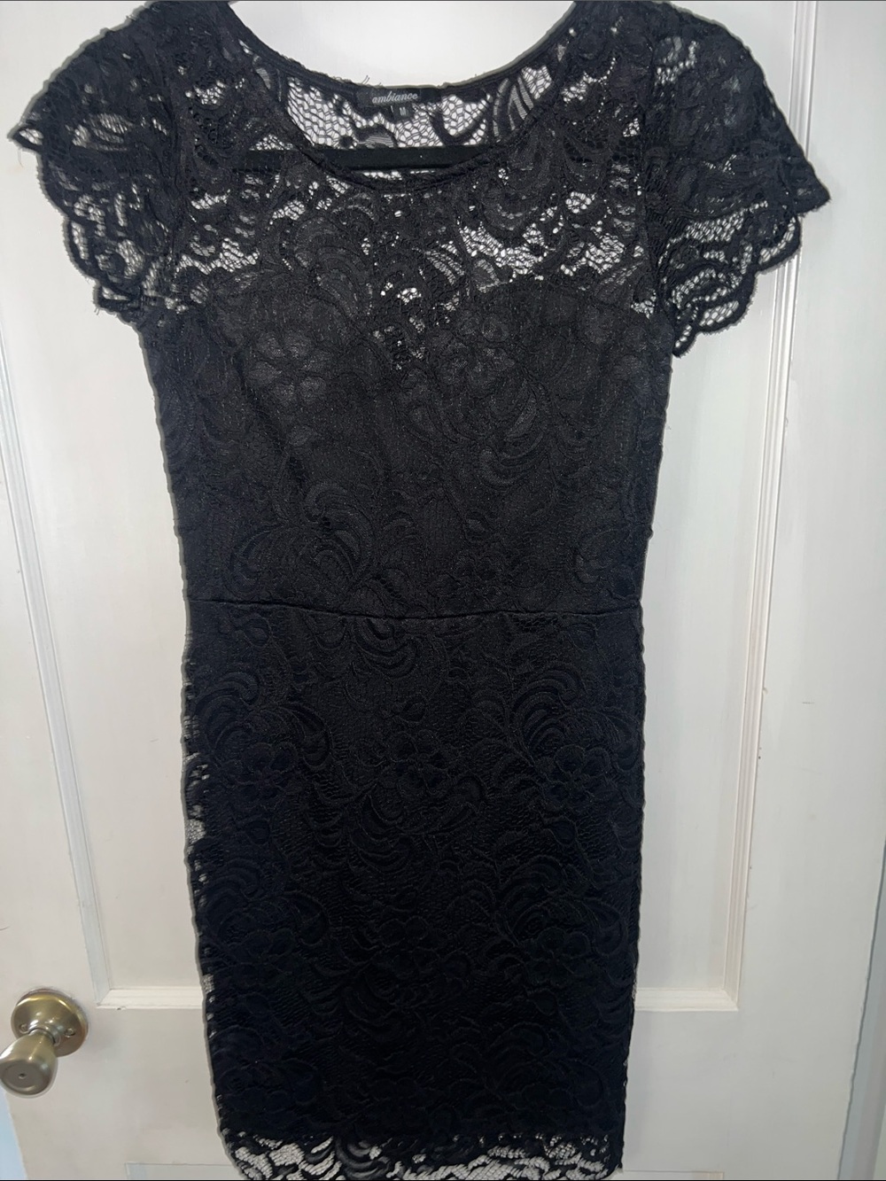 Ambiance Coquette Vintage Vibes Black Lace Bodycon Dress Scalloped Eyelash Hem